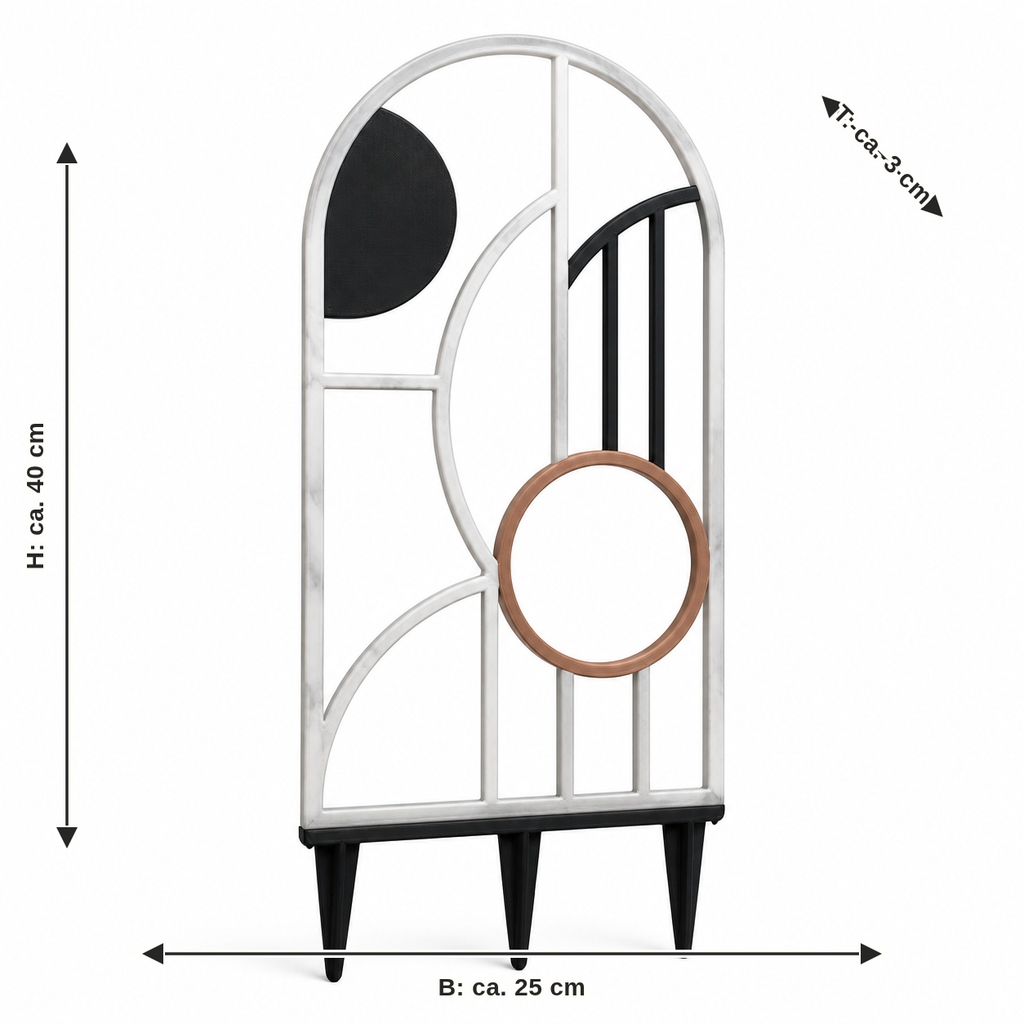 Measurement image for Abstrace grid with circular accent: width approx. 25 cm, depth approx. 3 cm, height approx. 40 cm