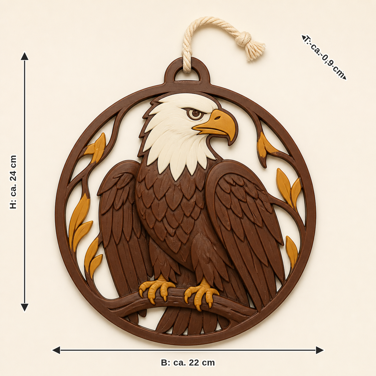 Maßbild für Adler-Türhänger Willkommensbogen: Breite ca. 22 cm, Tiefe ca. 0.9 cm, Höhe ca. 24 cm