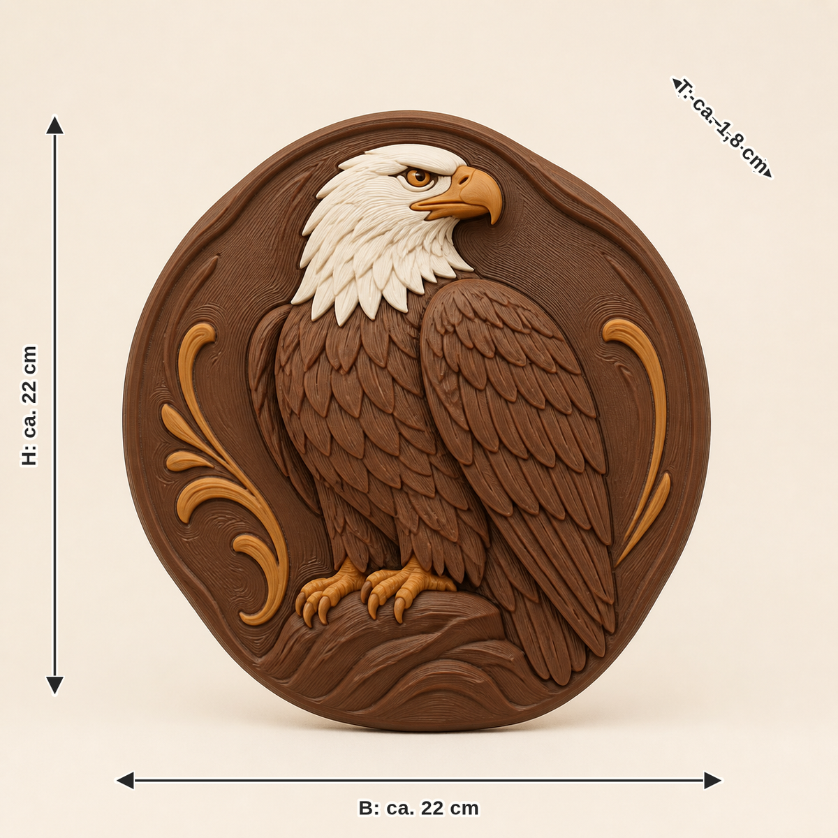 Maßbild für Adler-Wandrelief Tierporträt: Breite ca. 22 cm, Tiefe ca. 1.8 cm, Höhe ca. 22 cm