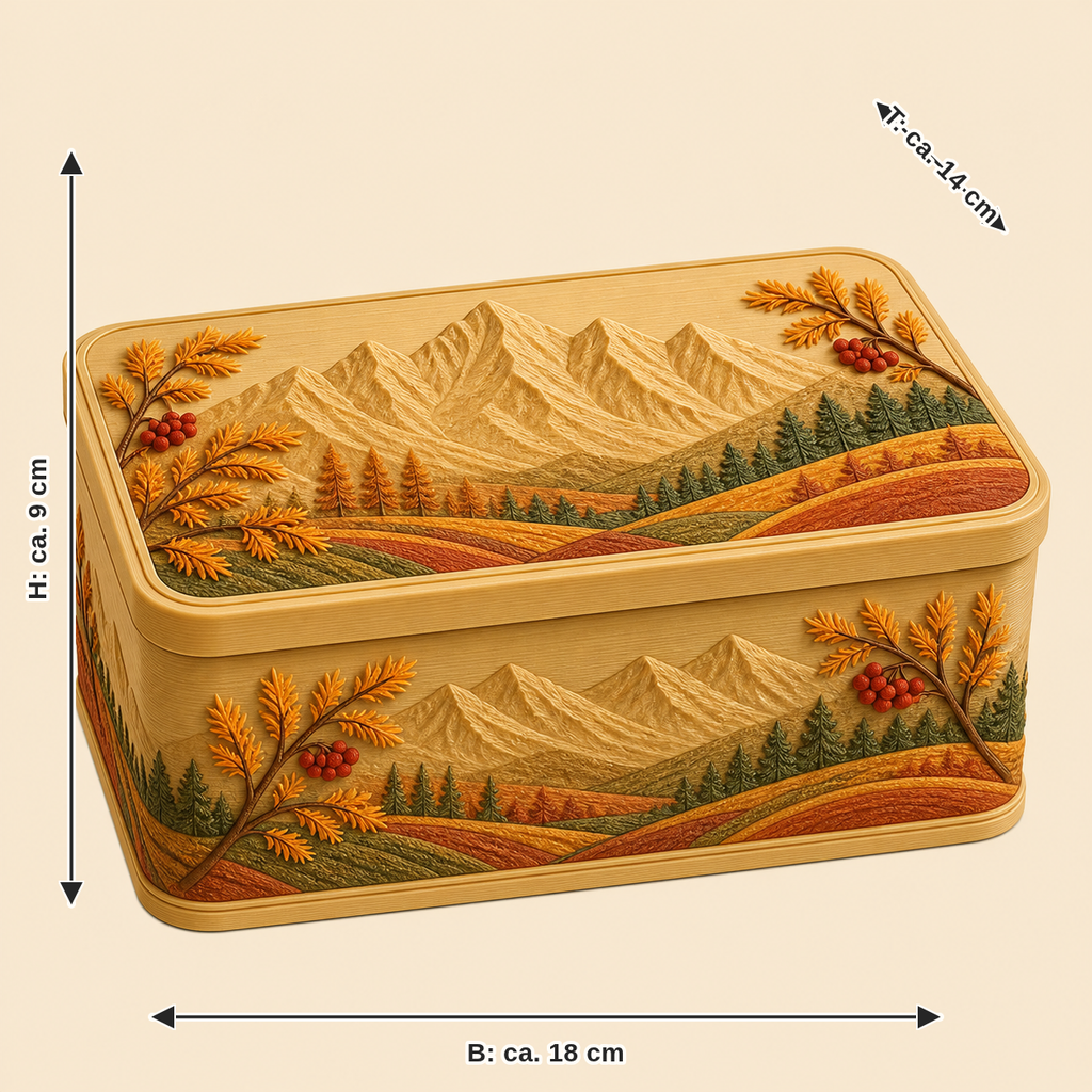Dimensional image for Alpine autumn-storage box Almruhe: width approx. 18 cm, depth approx. 14 cm, height approx. 9 cm