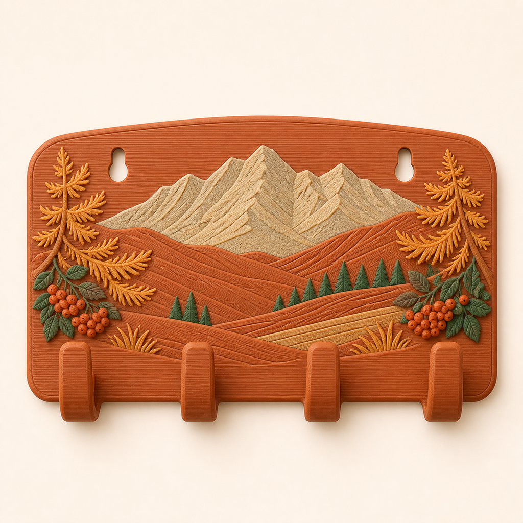 Alpine autumn-key rack made of 3D-printed PETG in terracotta, dark green, sand beige