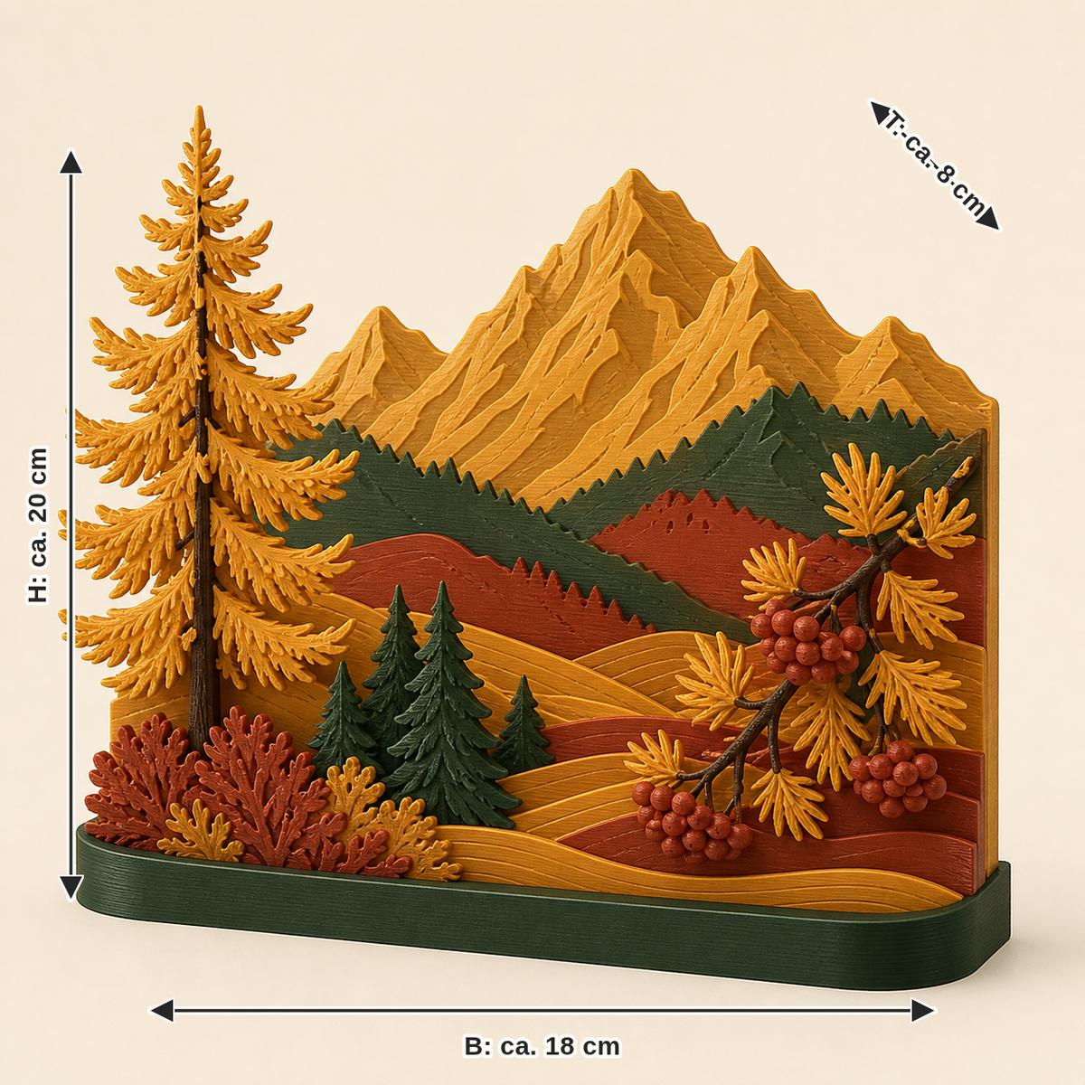Dimensional image for Alpine autumn table-up top autumn: width approx. 18 cm, depth approx. 8 cm, height approx. 20 cm