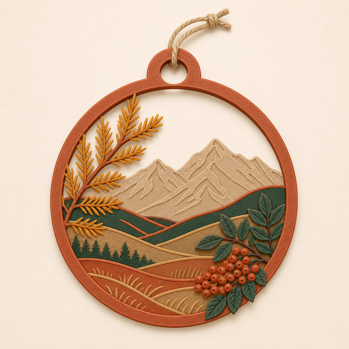 Almherbst-Türhänger Almbogen aus 3D-gedrucktem PETG in Terrakotta, Dunkelgrün, Sandbeige