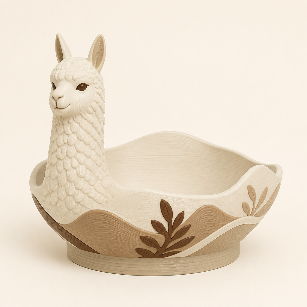 Alpaka-Dekoschale Motivschale aus 3D-gedrucktem PETG in Knochenweiß, Sandbeige, Kastanienbraun