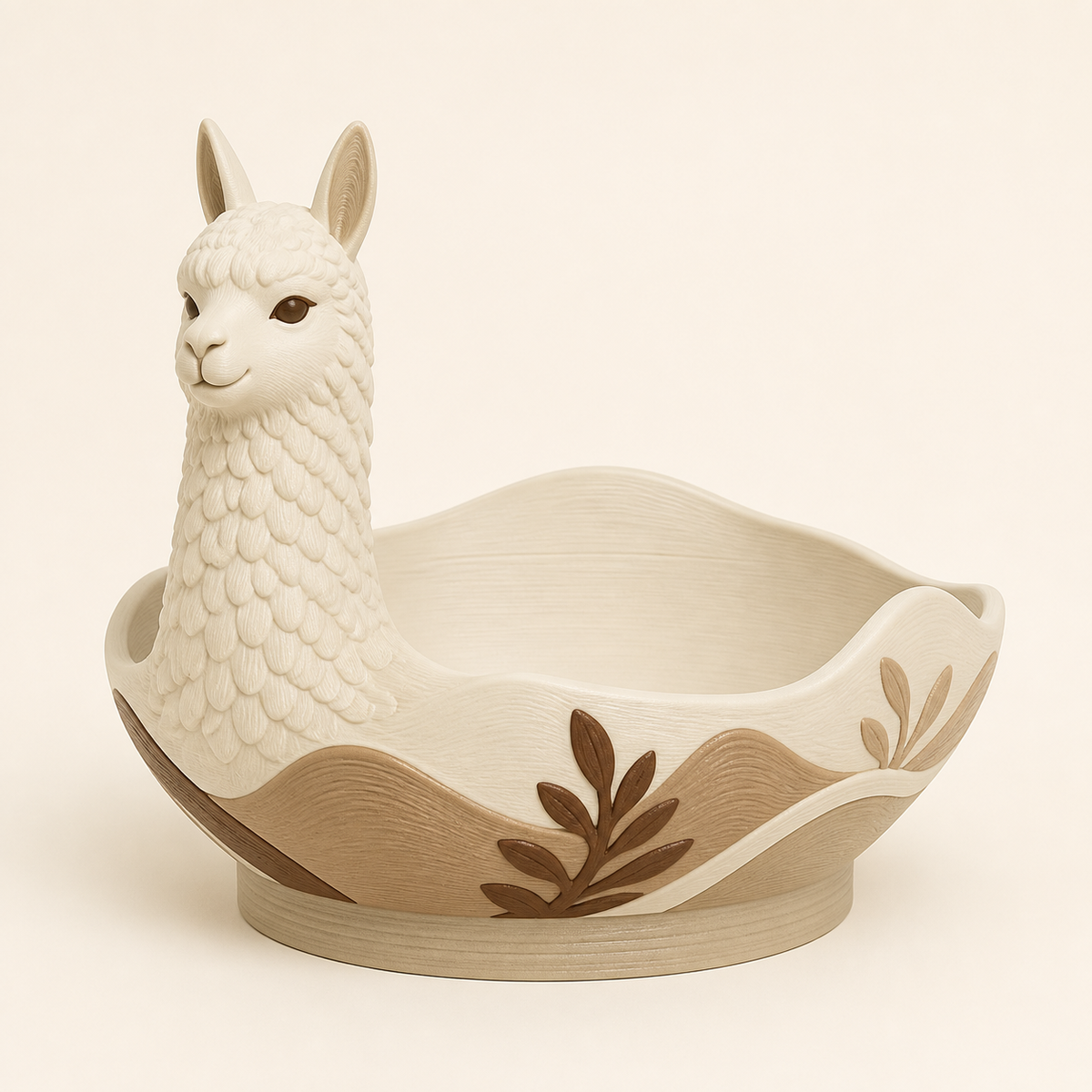 Alpaka-Dekoschale Motivschale aus 3D-gedrucktem PETG in Knochenweiß, Sandbeige, Kastanienbraun