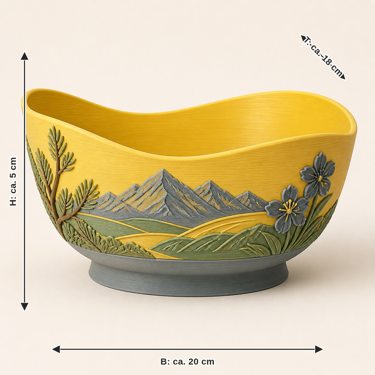 Dimensional image for Alpine spring-decorative bowl Almmulde: width about 20 cm, depth about 18 cm, height about 5 cm
