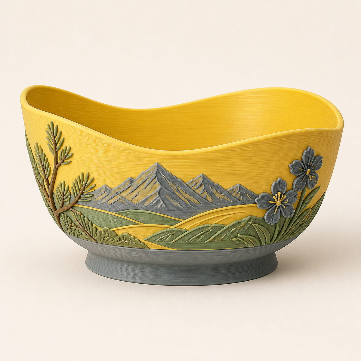 Alpine spring-decorative bowl Almmulde in 3D-printed PETG in sun yellow, stone grey, sage green