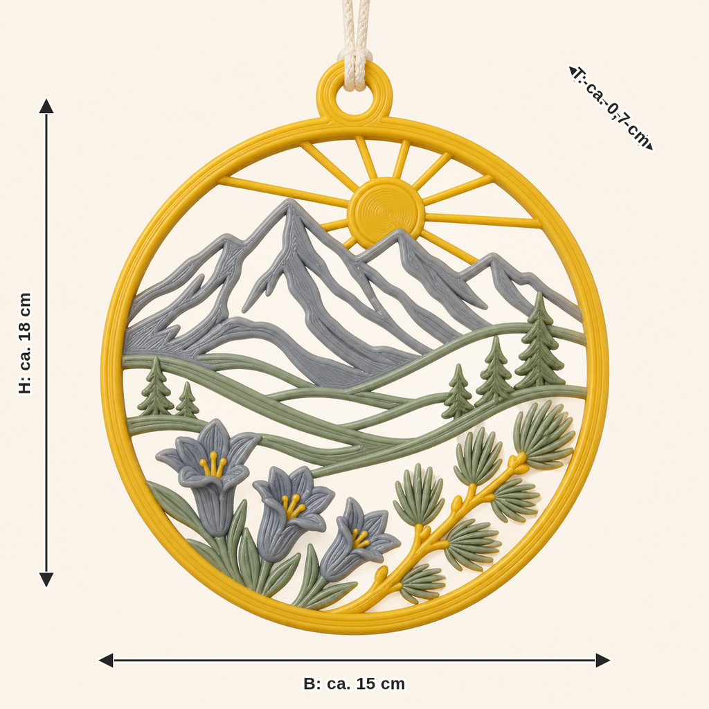 Dimensional image for Alpine spring-window ornament Top window: width approx. 15 cm, depth approx. 0.7 cm, height approx. 18 cm