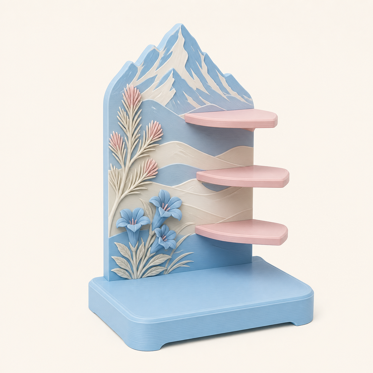 Alpine spring-ring holder Enzianzweig aus 3D-printed PETG in Himmelblau, Rosé, warm white