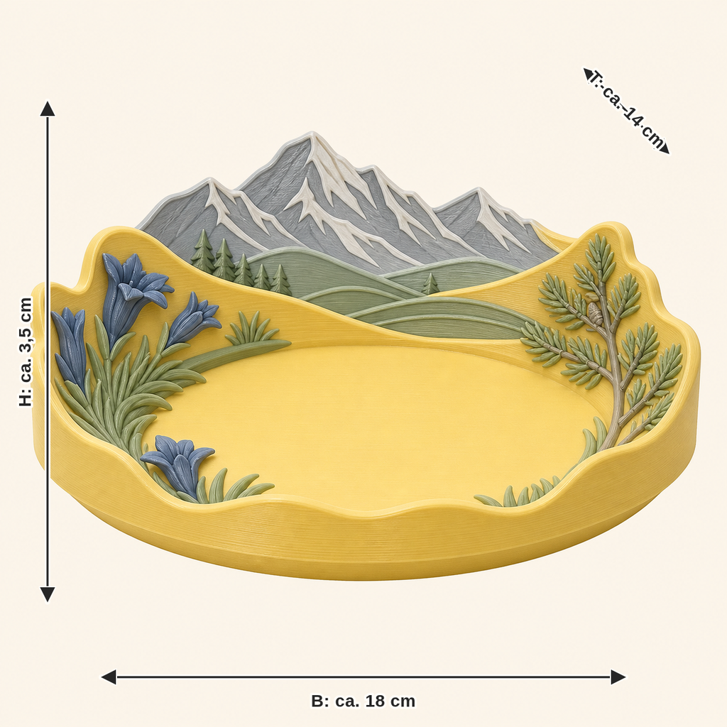 Dimensional image for Alpine spring-jewellery dish meadow edge: width approx. 18 cm, depth approx. 14 cm, height approx. 3.5 cm