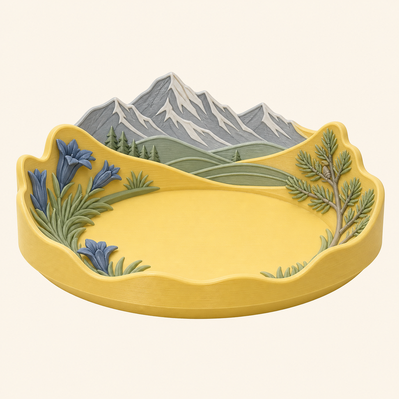 Alpine spring-jewellery dish meadow edge in 3D printed PETG in sun yellow, stone grey, sage green