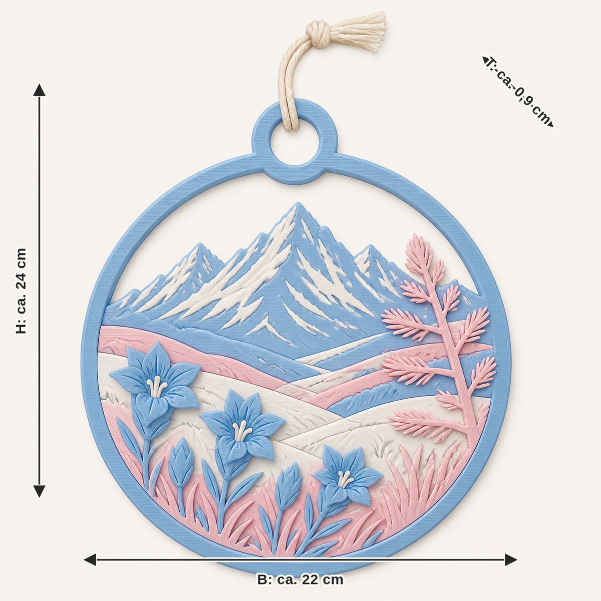 Dimensional image for Alpine spring-door hanger mountain arch: width about 22 cm, depth about 0.9 cm, height about 24 cm