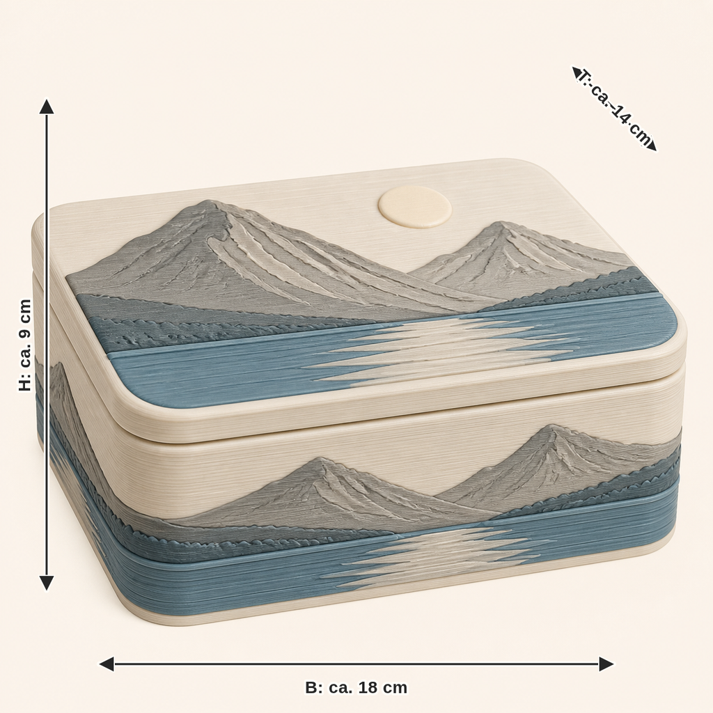Dimensional picture for Alpine lake-storage box Uferlicht: width approx. 18 cm, depth approx. 14 cm, height approx. 9 cm