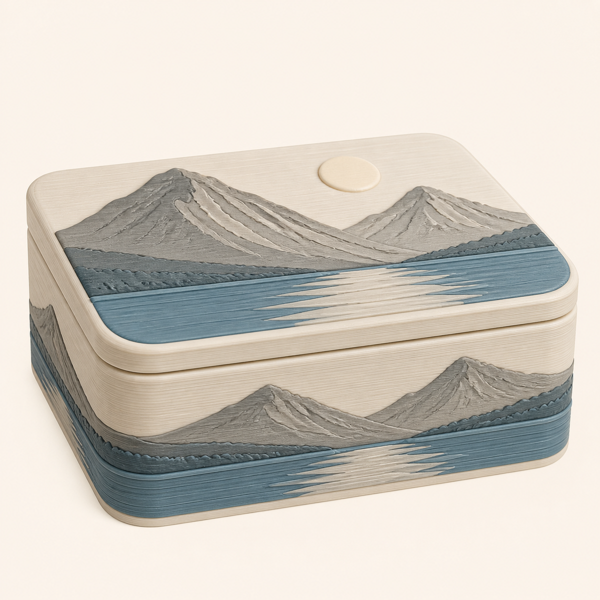 Alpine lake-storage box shore light in 3D-printed PETG in warm white, Sea blue, stone grey
