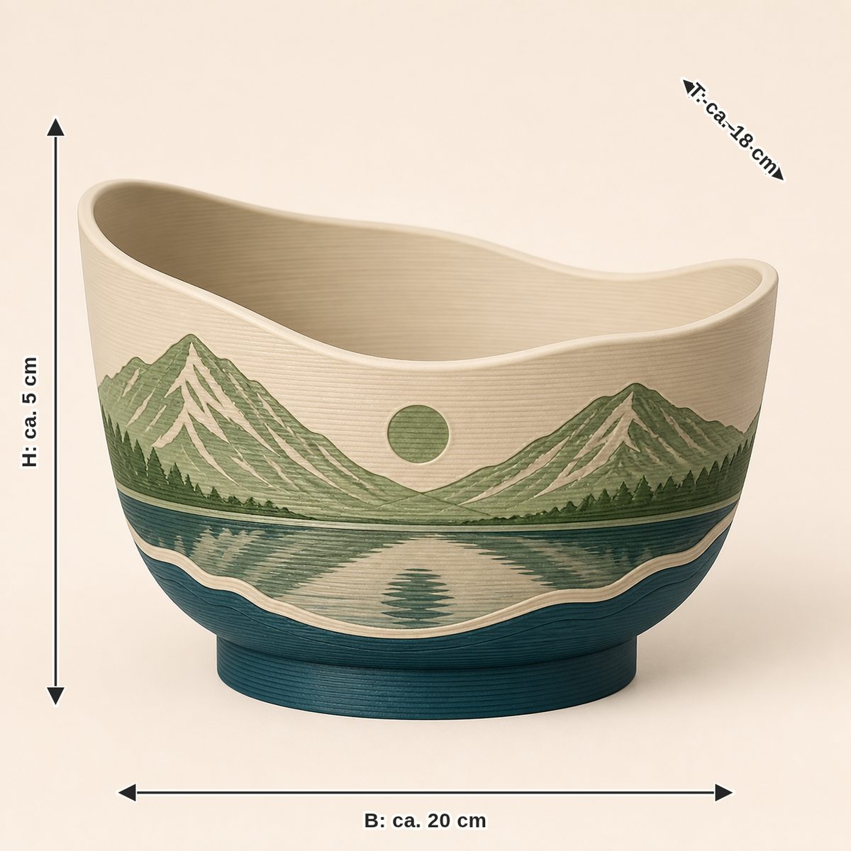 Dimensional image for Alpine lake-decorative bowl Alpine rest: width about 20 cm, depth about 18 cm, height about 5 cm