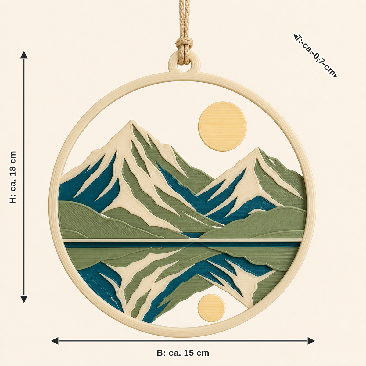 Dimensional image for Alpine lake-window ornament Sea horizon: width approx. 15 cm, depth approx. 0.7 cm, height approx. 18 cm