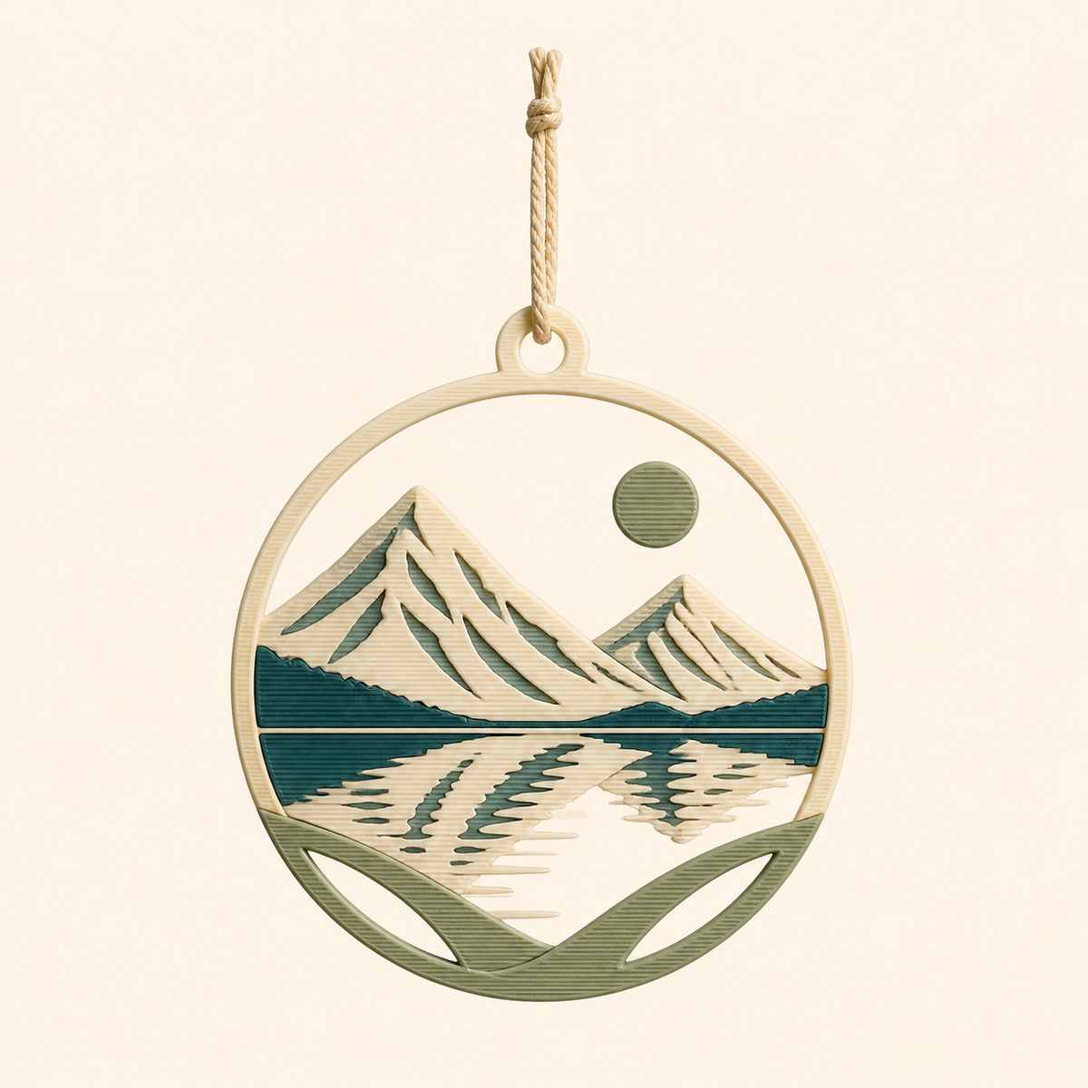 Alpine lake-hanging decoration shore arch in 3D printed PETG in cream, teal, sage green