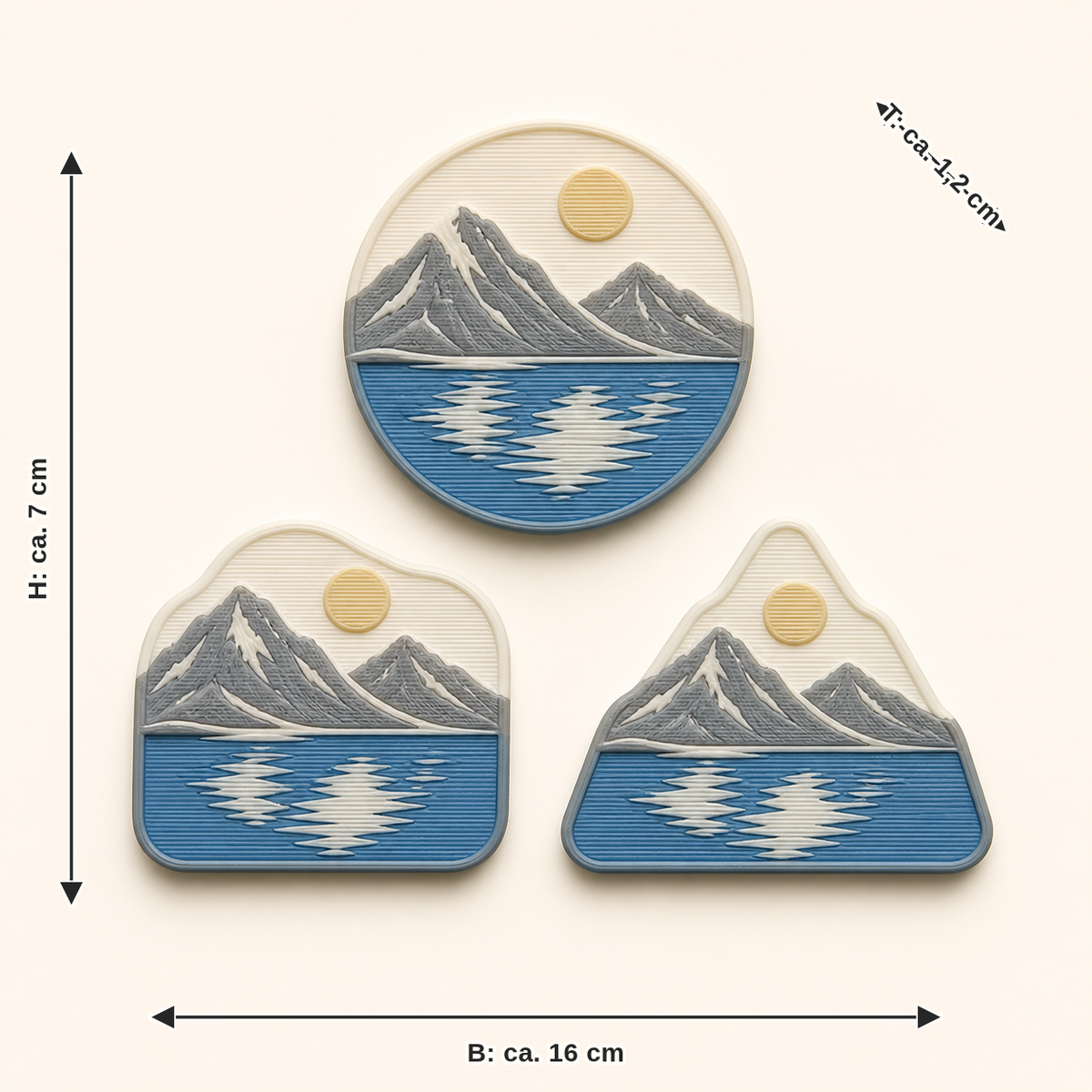 Measurement for Alpine lake magnet set water path: width approx. 16 cm, depth approx. 1.2 cm, height approx. 7 cm