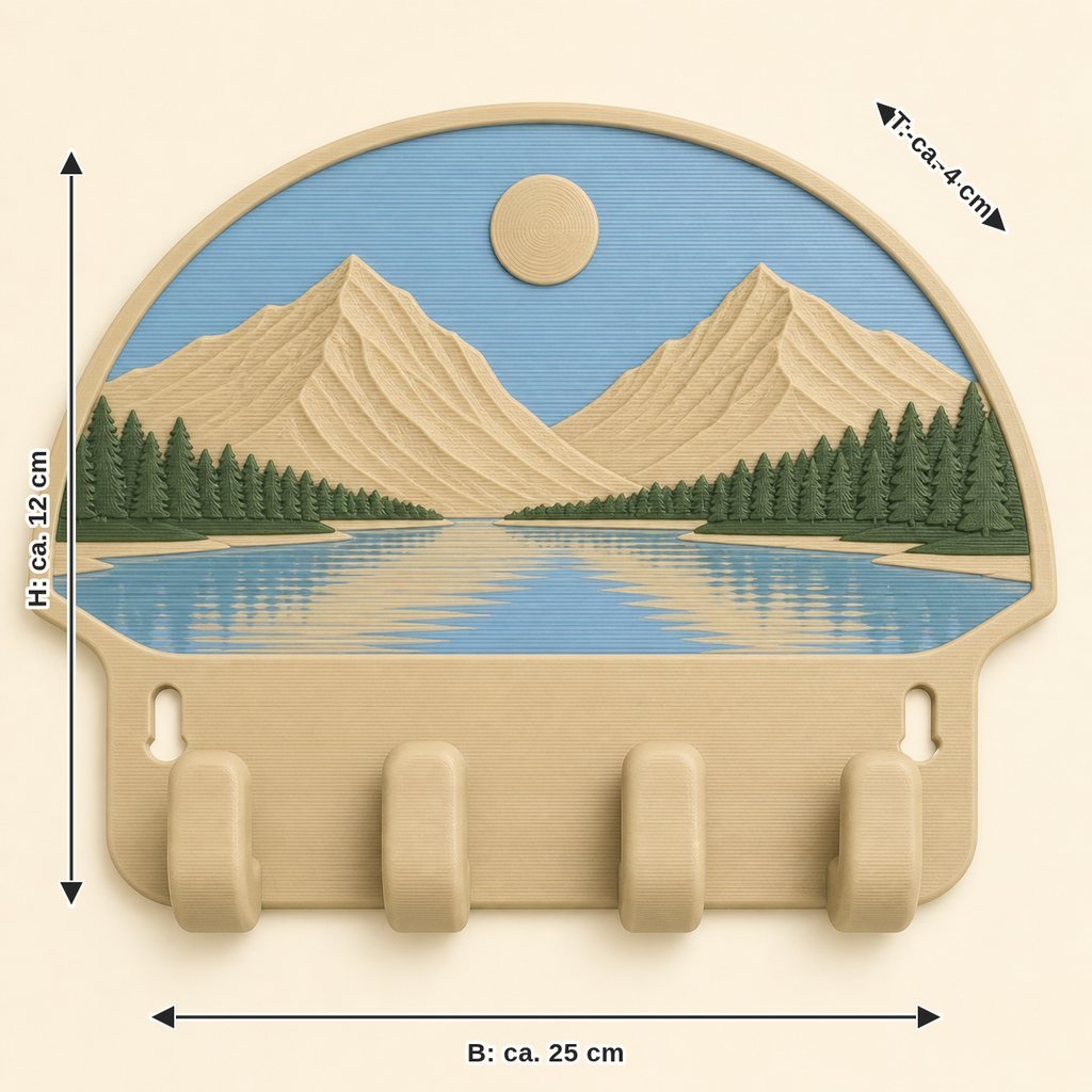Dimensional picture for Alpine lake-key rack lake compartments: width about 25 cm, depth about 4 cm, height about 12 cm