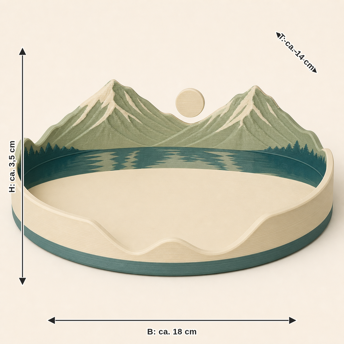 Dimensional image for Alpine lake-jewellery dish mountain wreath: width approx. 18 cm, depth approx. 14 cm, height approx. 3.5 cm