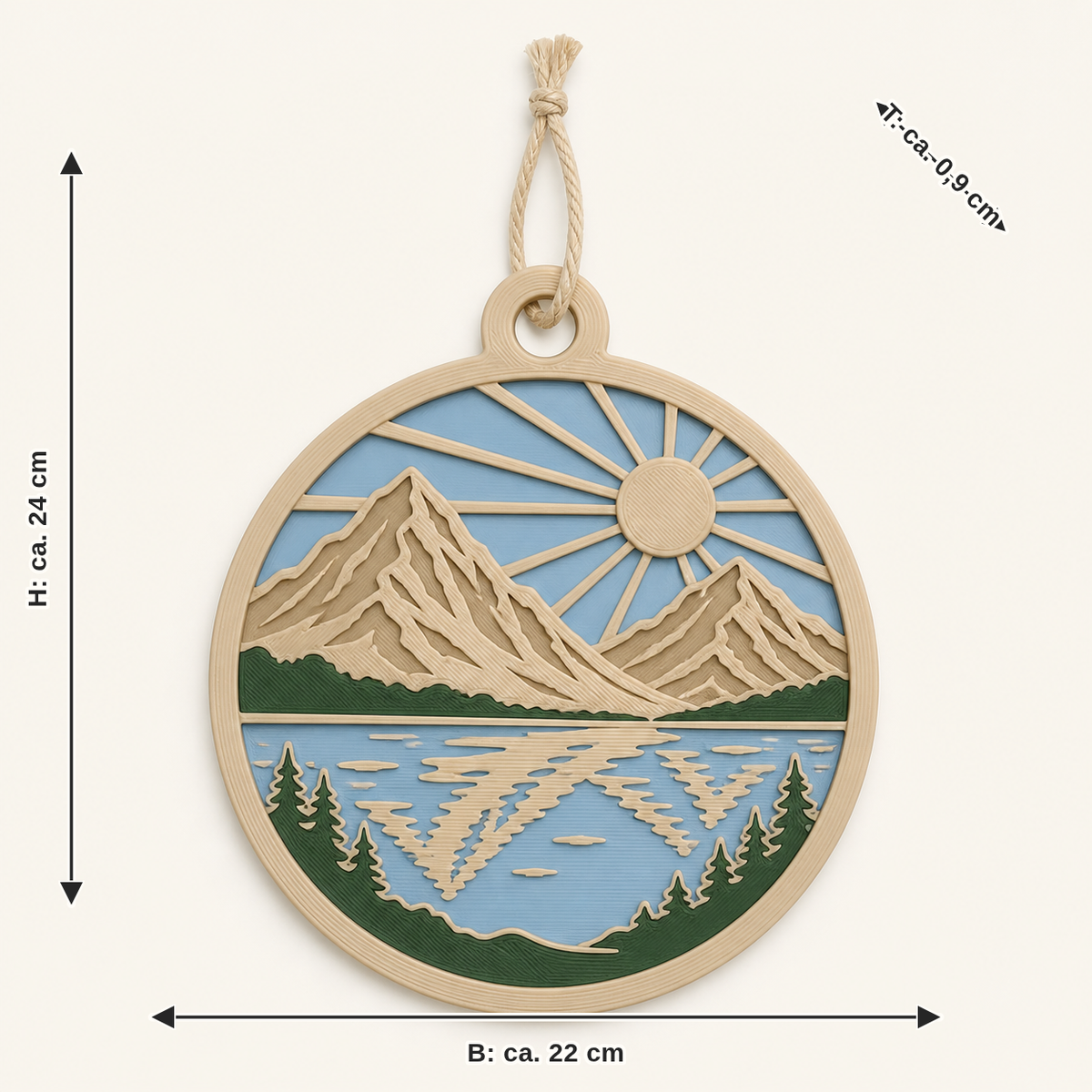 Dimensional image for Alpine lake-door hanger summit light: width about 22 cm, depth about 0.9 cm, height about 24 cm