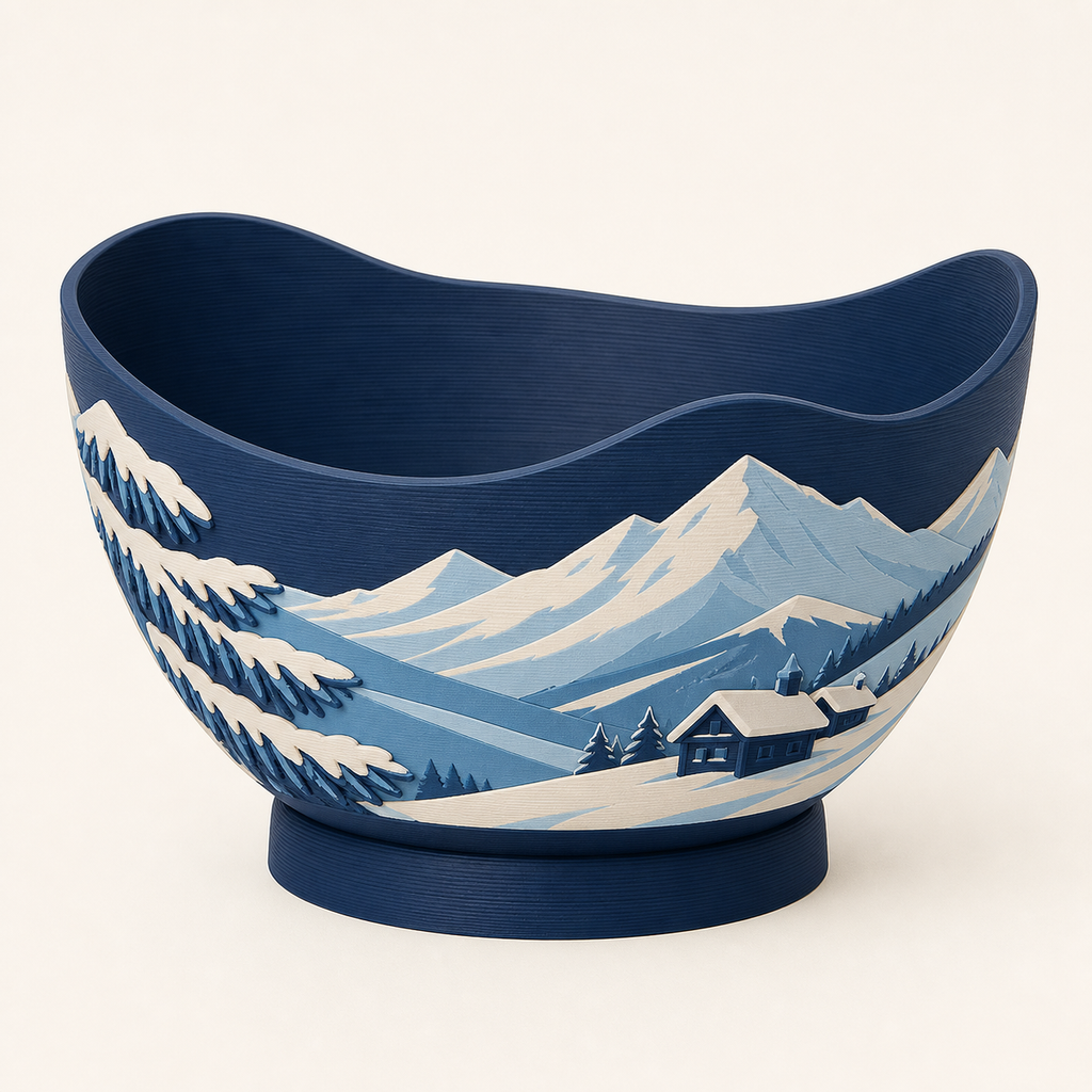 Alpine winter-decorative bowl Almmulde from 3D-printed PETG in Night blue, ice blue, cream