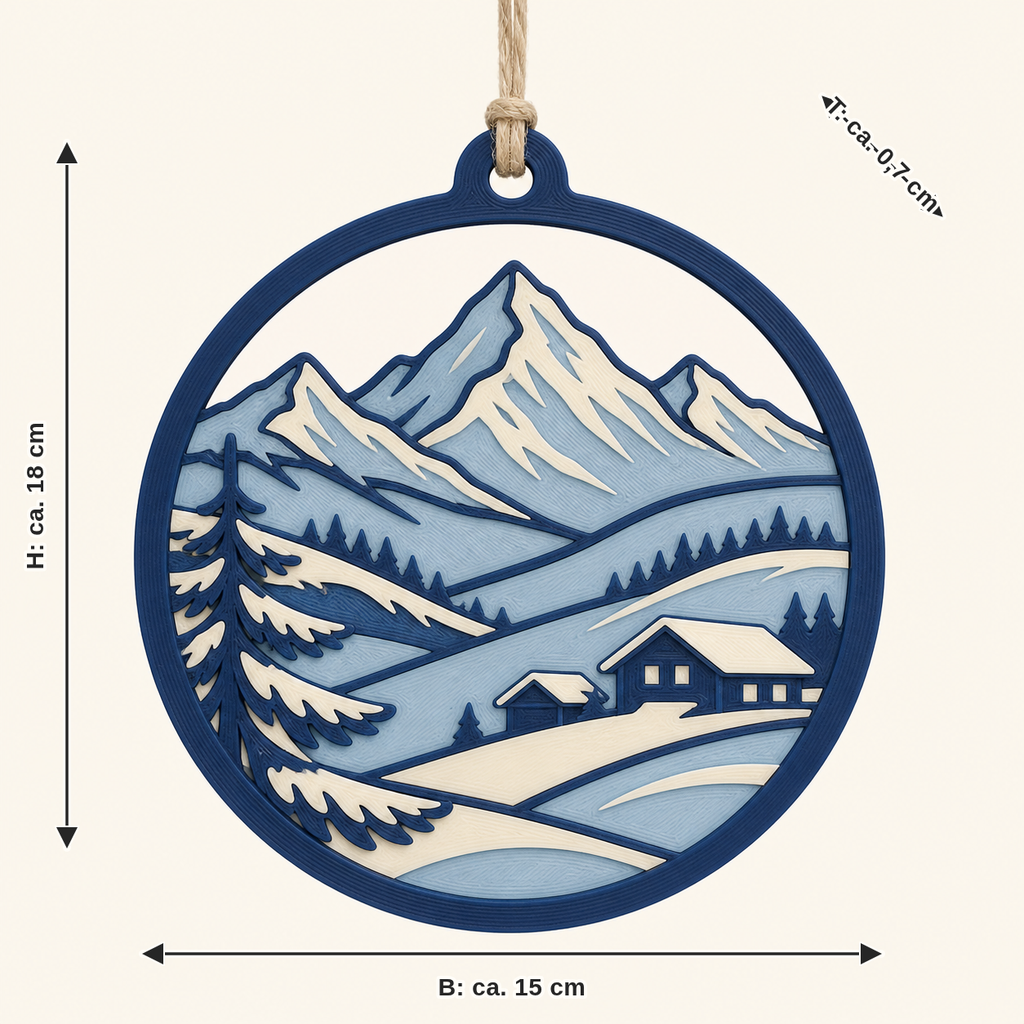 Dimensional picture for Alpine winter-window ornament Mountain window: width approx. 15 cm, depth approx. 0.7 cm, height approx. 18 cm