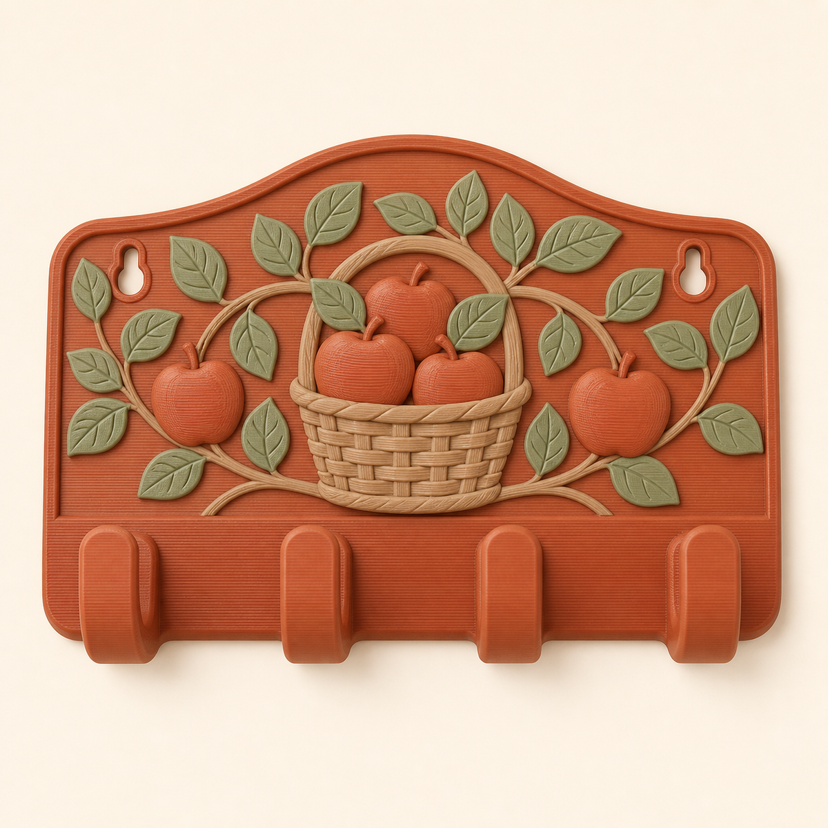 Apfel-Schlüsselbrett Gartenhaken aus 3D-gedrucktem PETG in Terrakotta, Salbeigrün, Sandbeige