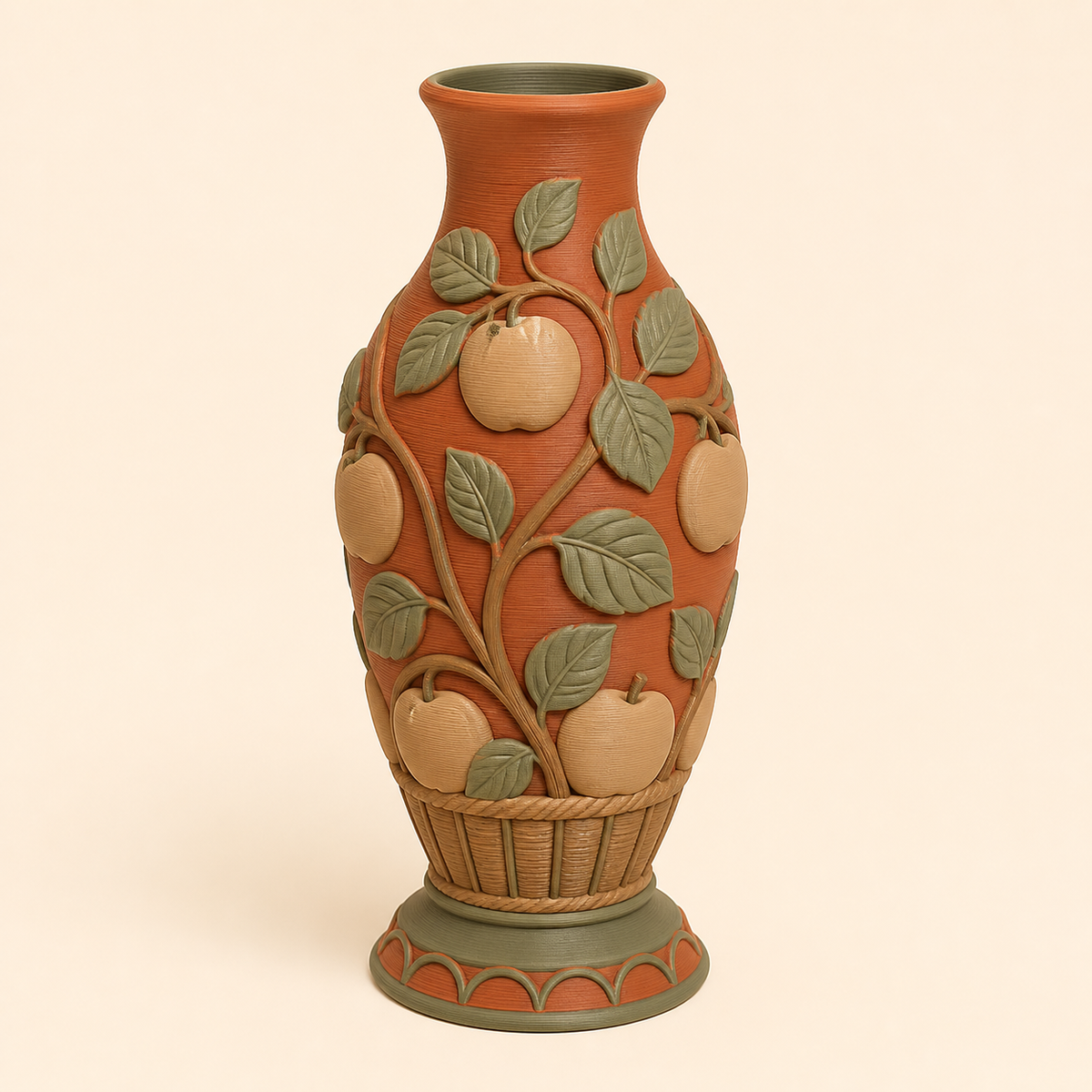 Apfel-Trockenblumen-Vase Apfelzweig aus 3D-gedrucktem PETG in Terrakotta, Salbeigrün, Sandbeige