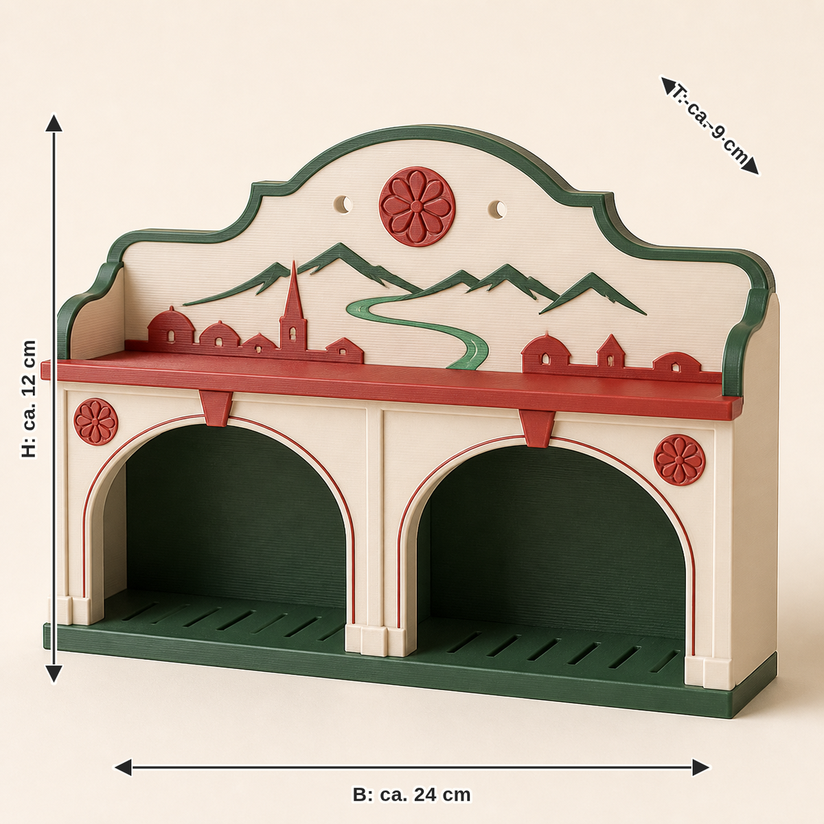 Maßbild für Bad-Wandorganizer Arkade – Salzburg: Breite ca. 24 cm, Tiefe ca. 9 cm, Höhe ca. 12 cm