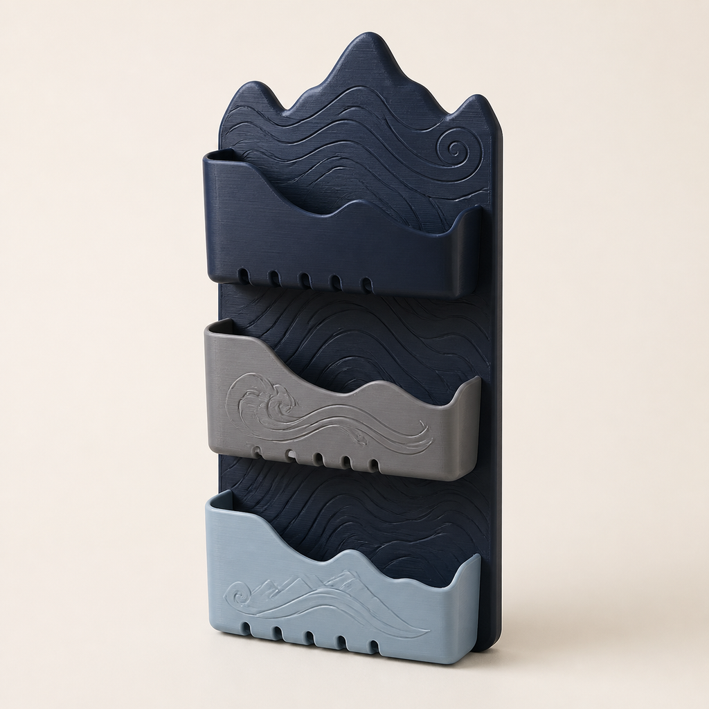 Bath wall organiser Flow – Nordic & Mythical from PETG on bright studio background