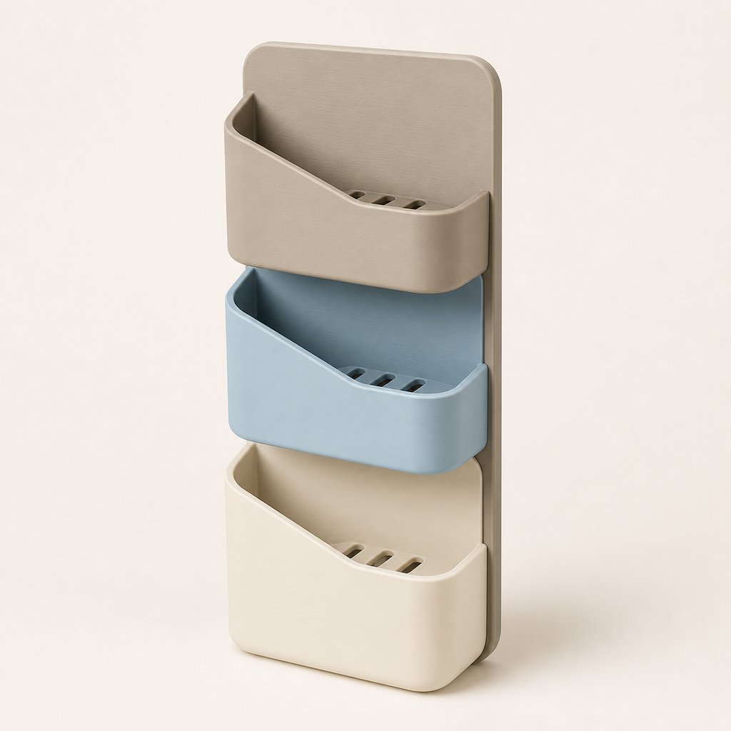 Bathroom wall organiser Flow – serene made of PETG on bright studio background