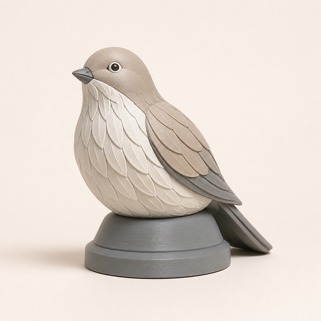 balcony figure guardian bird – minimalist made of PETG on bright studio background