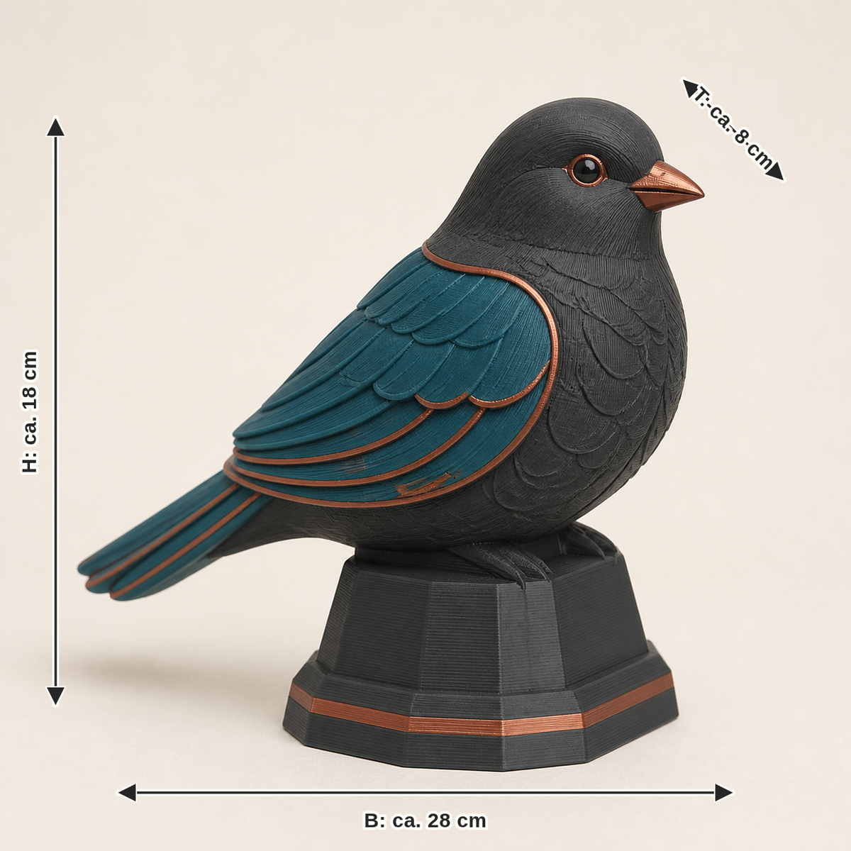 Dimensional image for balcony figure guardian bird – Modern: width approx. 28 cm, depth approx. 8 cm, height approx. 18 cm