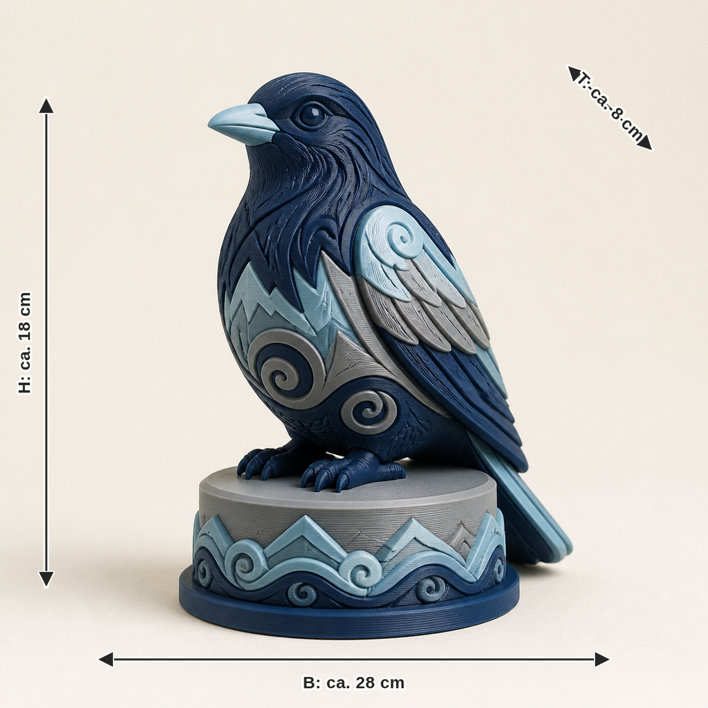 Maßbild für Balkonfigur Wächtervogel – Nordisch & Mythisch: Breite ca. 28 cm, Tiefe ca. 8 cm, Höhe ca. 18 cm