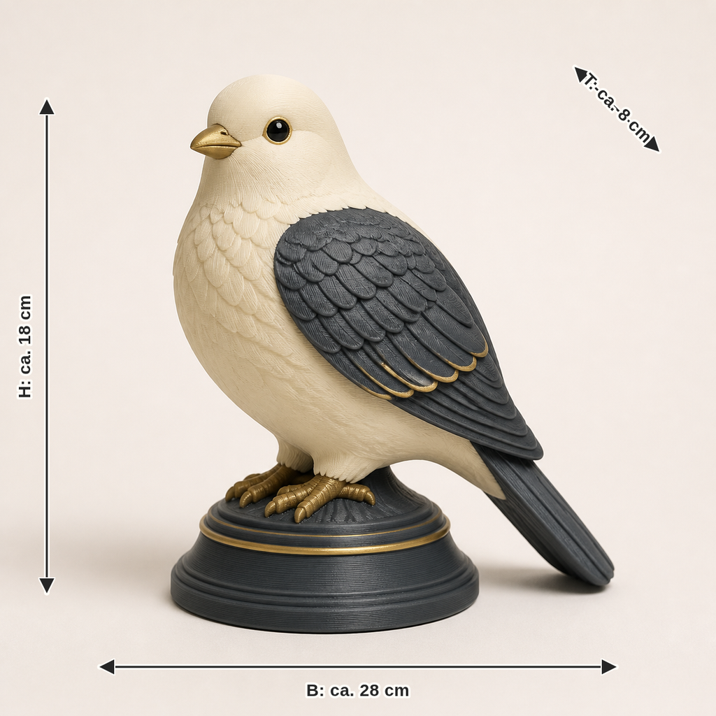 Measurement image for balcony figure guardian bird – Timeless: width approx. 28 cm, depth approx. 8 cm, height approx. 18 cm