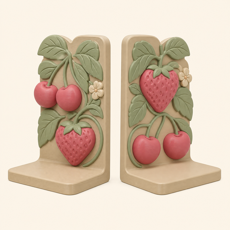 Beeren-Buchstützen-Paar Rote Ernte aus 3D-gedrucktem PETG in Sandbeige, Himbeerrosa, Salbeigrün