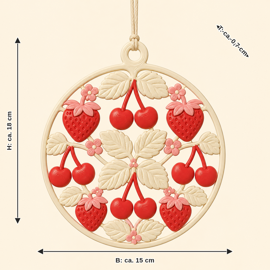 Dimensional image for berries-window ornament strawberry leaf: width approx. 15 cm, depth approx. 0.7 cm, height approx. 18 cm