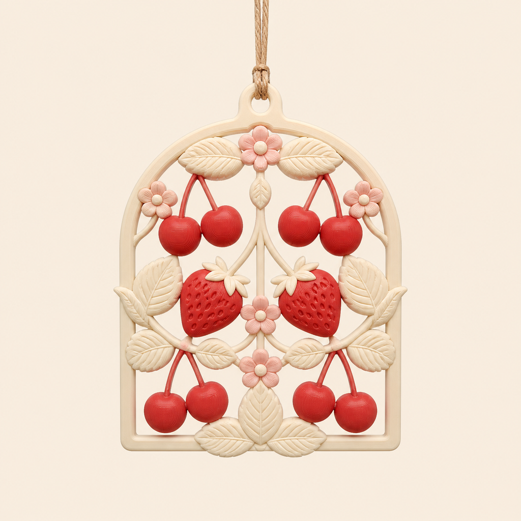 Cherry bow in 3D printed PETG in cream, strawberry red, rose