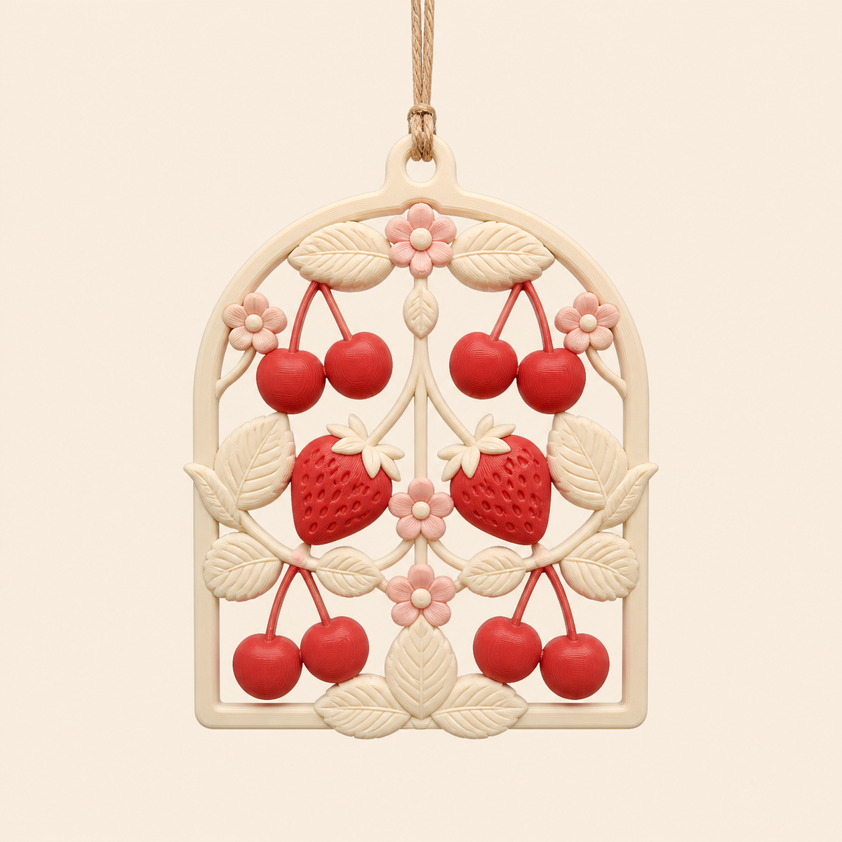 Cherry bow in 3D printed PETG in cream, strawberry red, rose