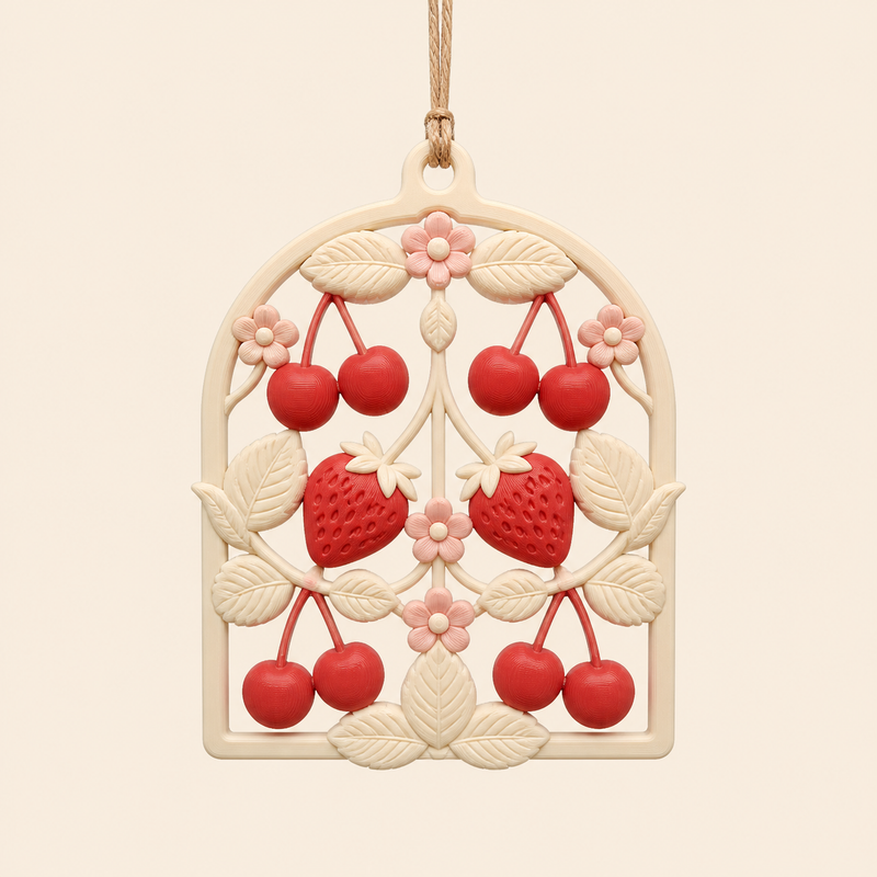 Cherry bow in 3D printed PETG in cream, strawberry red, rose