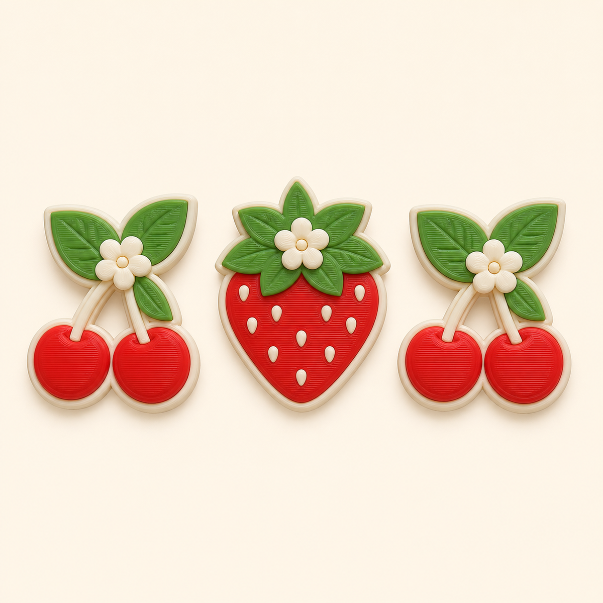 Fruit vortex in 3D printed PETG in warm white, cherry red, leaf green
