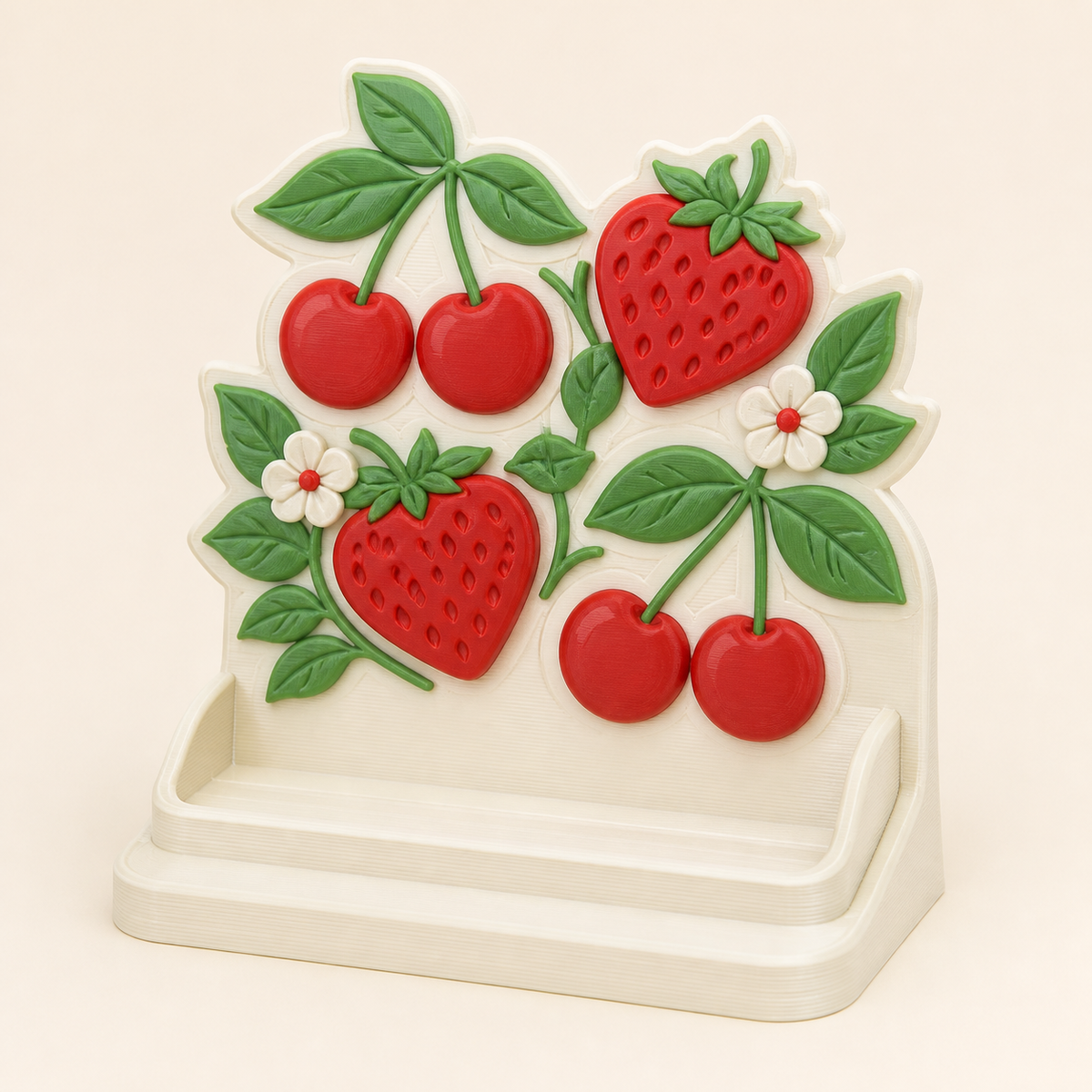 Berry-Display stands berry pleasure from 3D-printed PETG in warm white, cherry red, leaf green