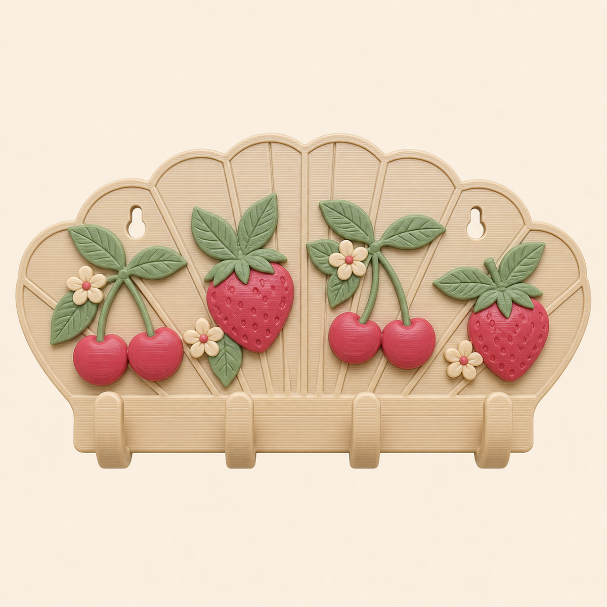 Berry-key rack strawberry compartments in 3D printed PETG in sand beige, raspberry pink, sage green