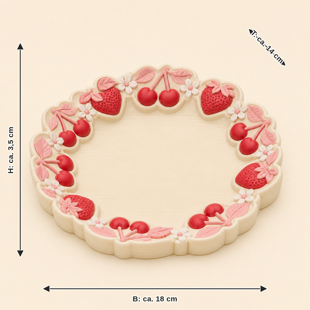 Dimensional image for Beeren-jewellery dish Fruchtkranz: width approx. 18 cm, depth approx. 14 cm, height approx. 3.5 cm