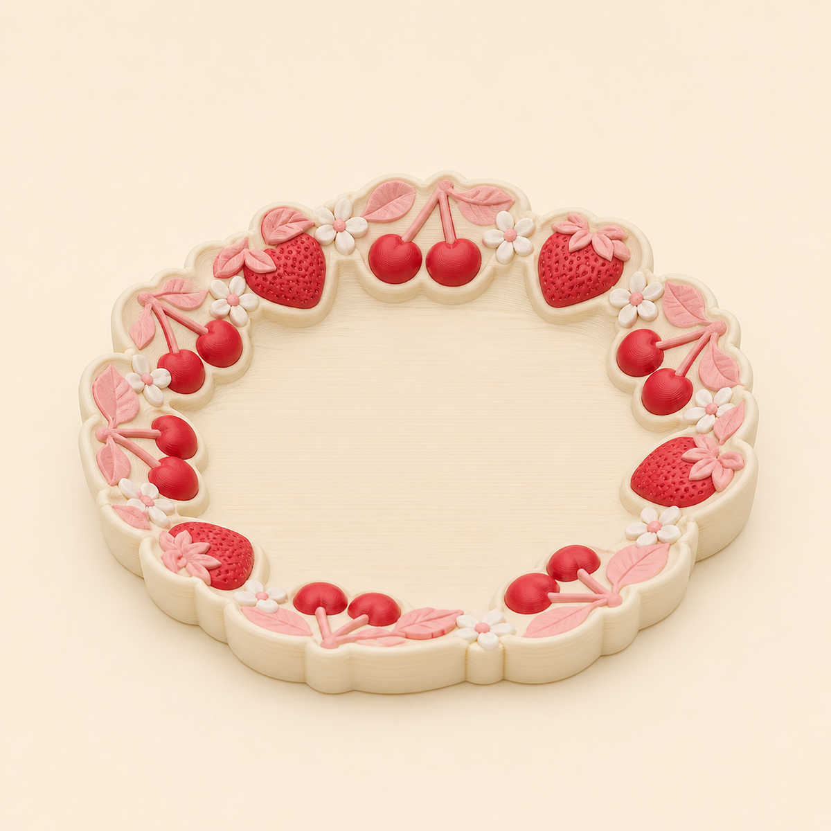 3D printed fruit wreath PETG in cream, strawberry red, rose