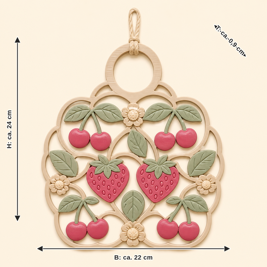 Maßbild für Beeren-Türhänger Sommerkirsche: Breite ca. 22 cm, Tiefe ca. 0.9 cm, Höhe ca. 24 cm