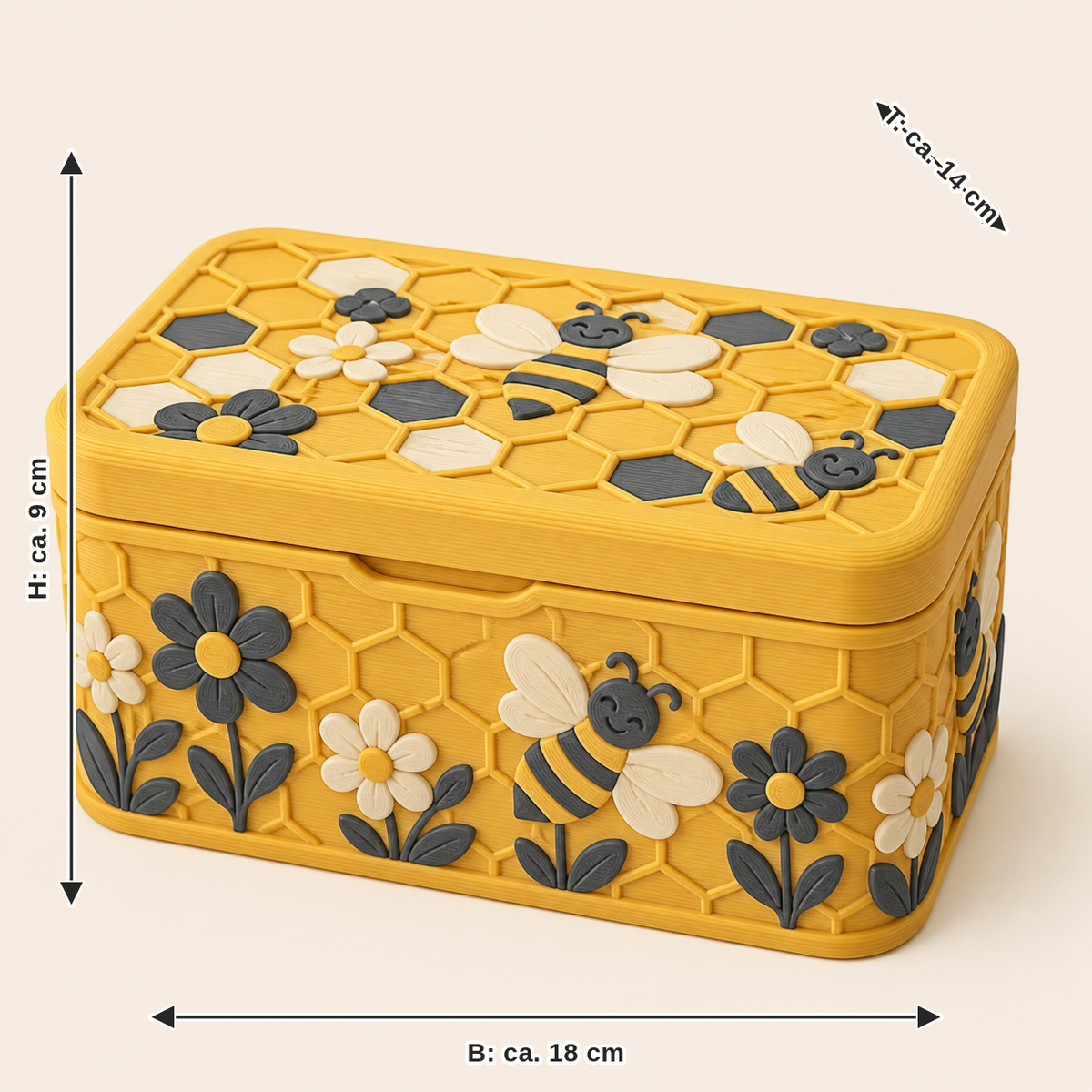 Measurement for bee delight storage box honeycomb box: width approx. 18 cm, depth approx. 14 cm, height approx. 9 cm