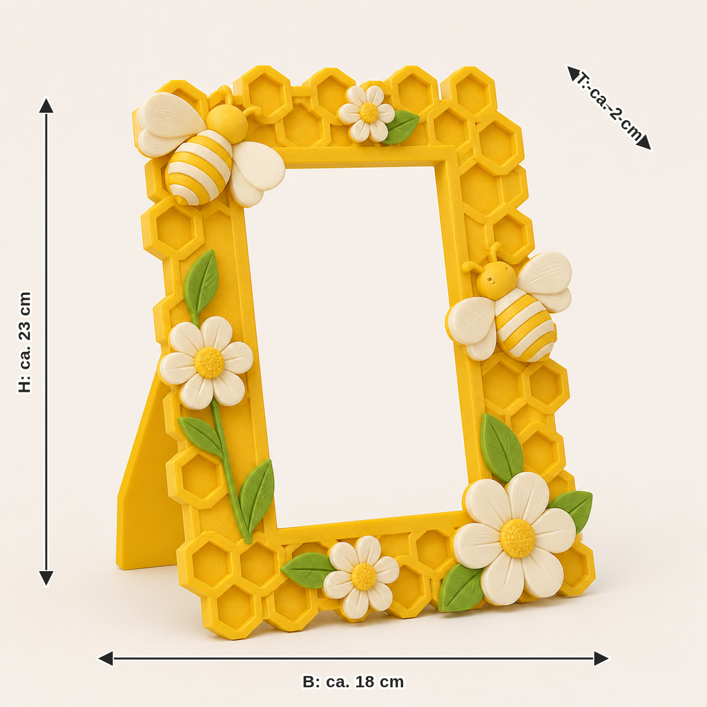 Dimensional image for bee delight-photo frame honeycomb portal: width approx. 18 cm, depth approx. 2 cm, height approx. 23 cm