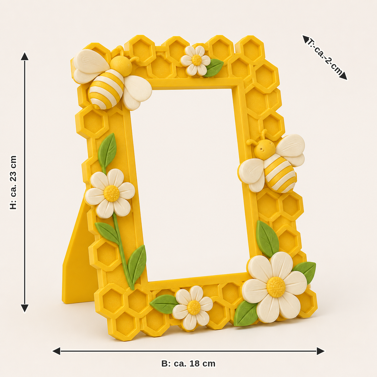 Dimensional image for bee delight-photo frame honeycomb portal: width approx. 18 cm, depth approx. 2 cm, height approx. 23 cm